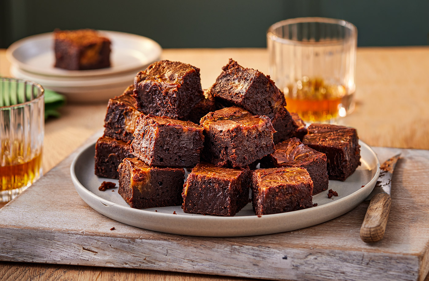 Chocolate brownie bites with a salted caramel whisky swirl recipe