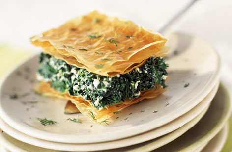 An authentic greek savoury tart (spanakopita means 'spinach pie') with a spinach, feta and ricotta filling encased in crispy filo pasty that is surprisingly easy to prepare. A main dish in its own right or great as a side to chicken or lamb.