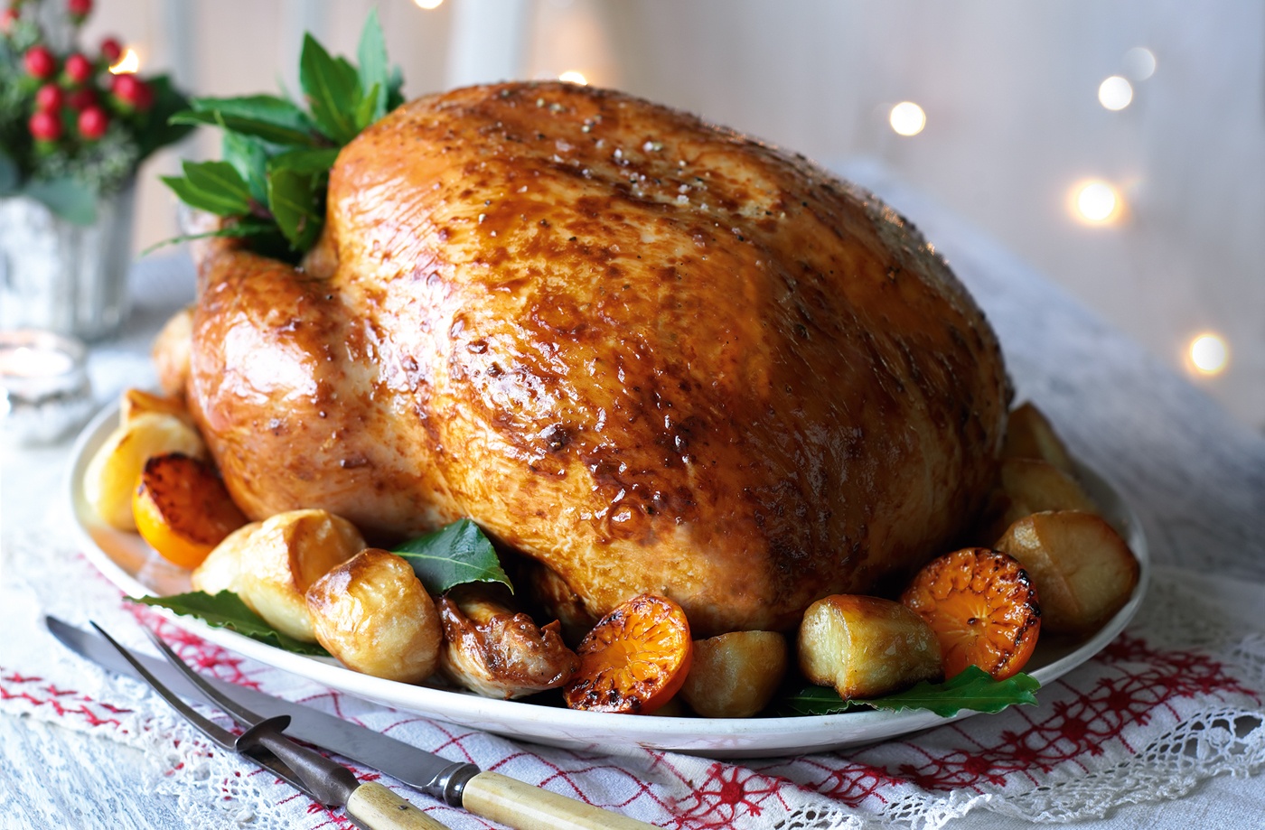 Roast turkey with date, pancetta and rye bread stuffing recipe
