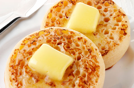 Crumpets are as English as cups of tea or queueing - and are surprisingly simple to make. These comforting treats are light and fluffy and can be frozen for future tea-time emergencies. Serve warm, with oozy melting butter - or Marmite if you want to go rogue.