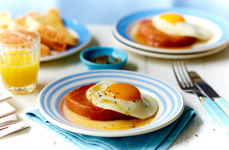 Spruce up classic ham and eggs with a little sweetness from maple syrup and the peppery flavours of Dijon mustard