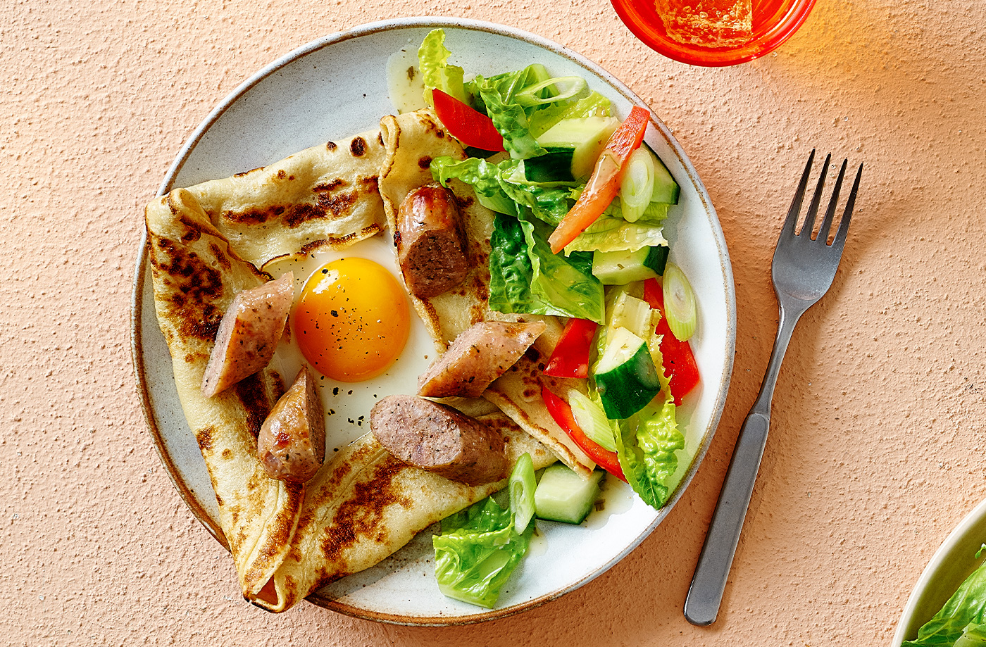 Sausage and egg open pancake  recipe