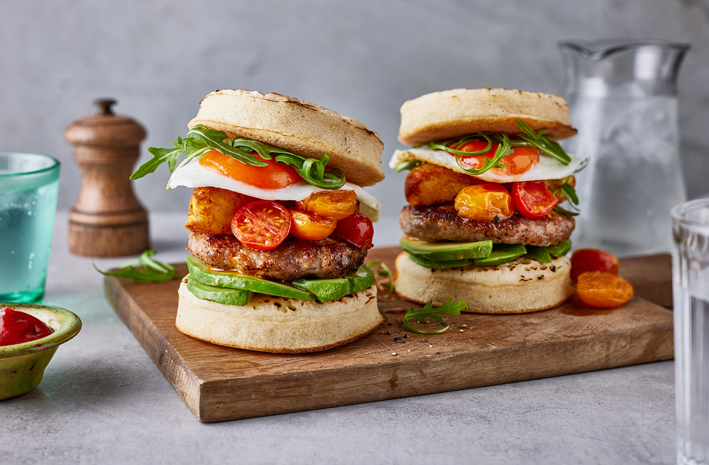 Breakfast crumpet burger  recipe