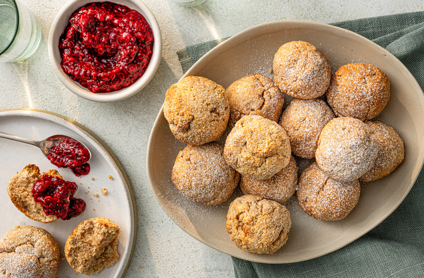 Rhiannon Lambert's baked almond doughnuts with berry dip recipe