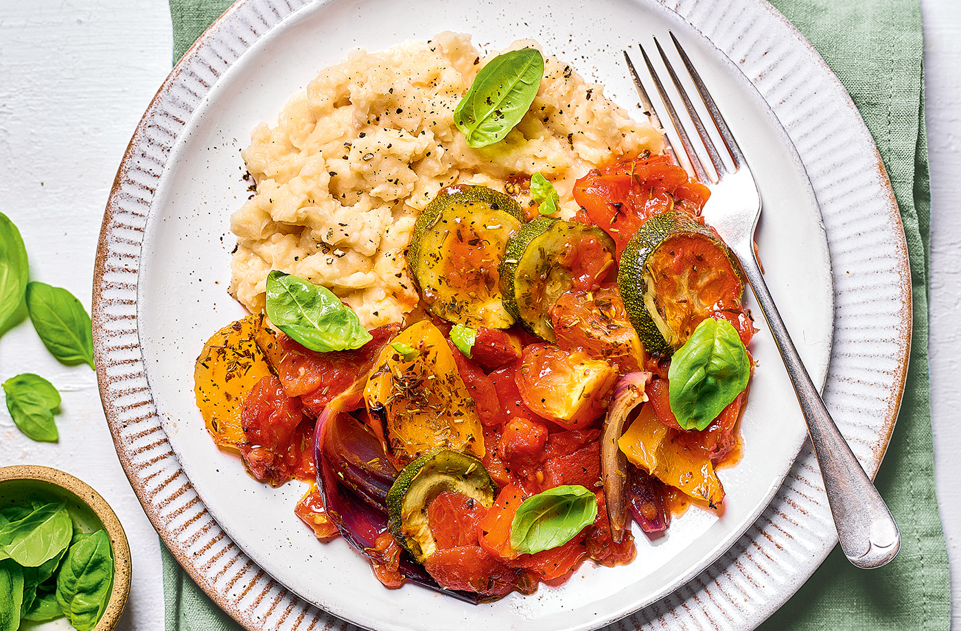 Baked ratatouille with butter bean mash recipe