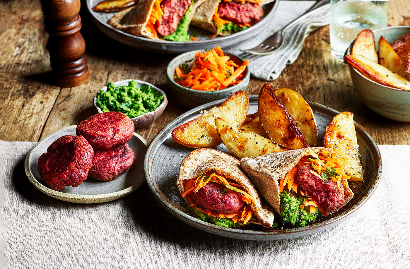 Beetroot falafel pitta with carrot slaw recipe