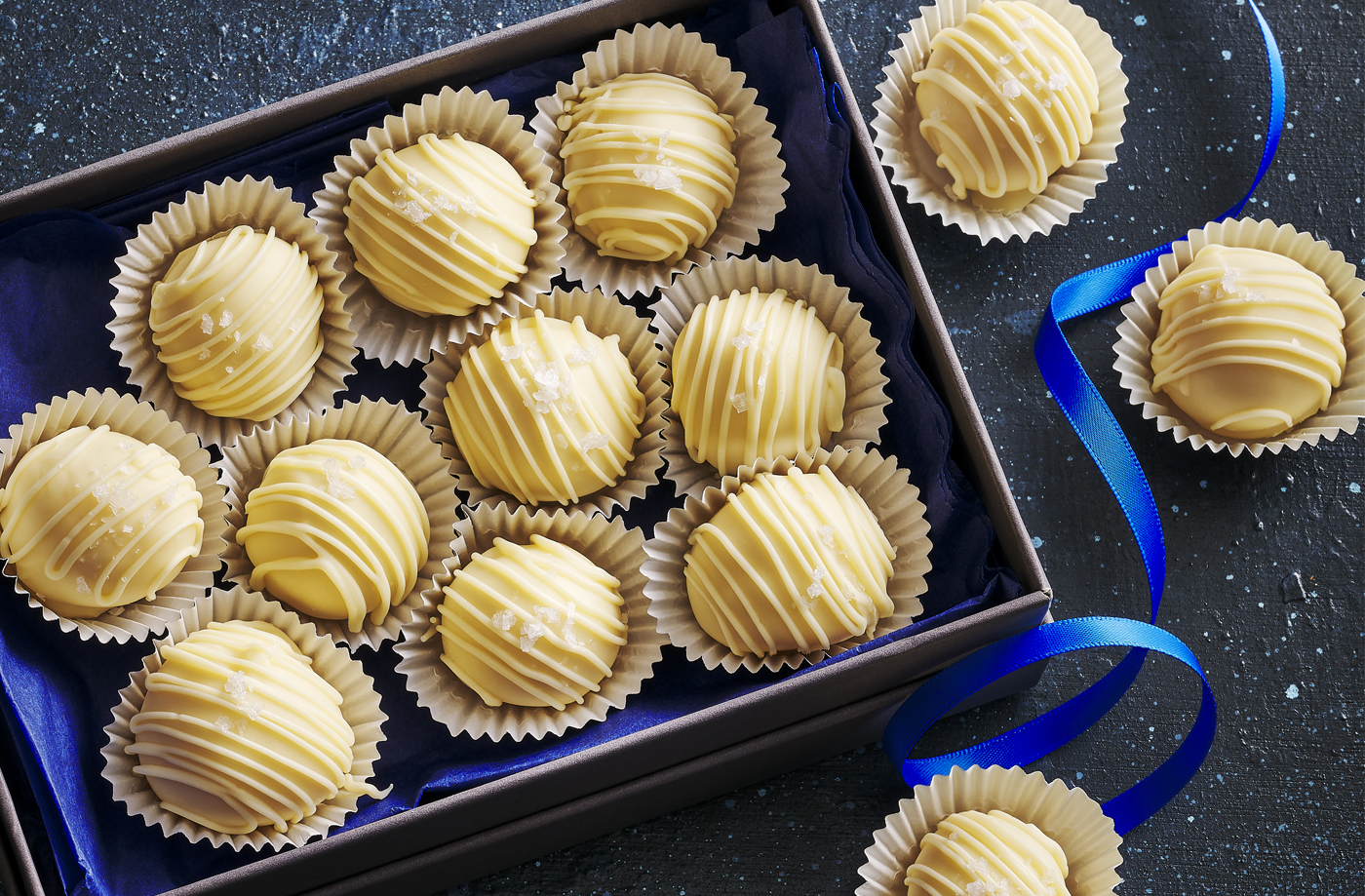 Boozy white chocolate and salted caramel truffles recipe
