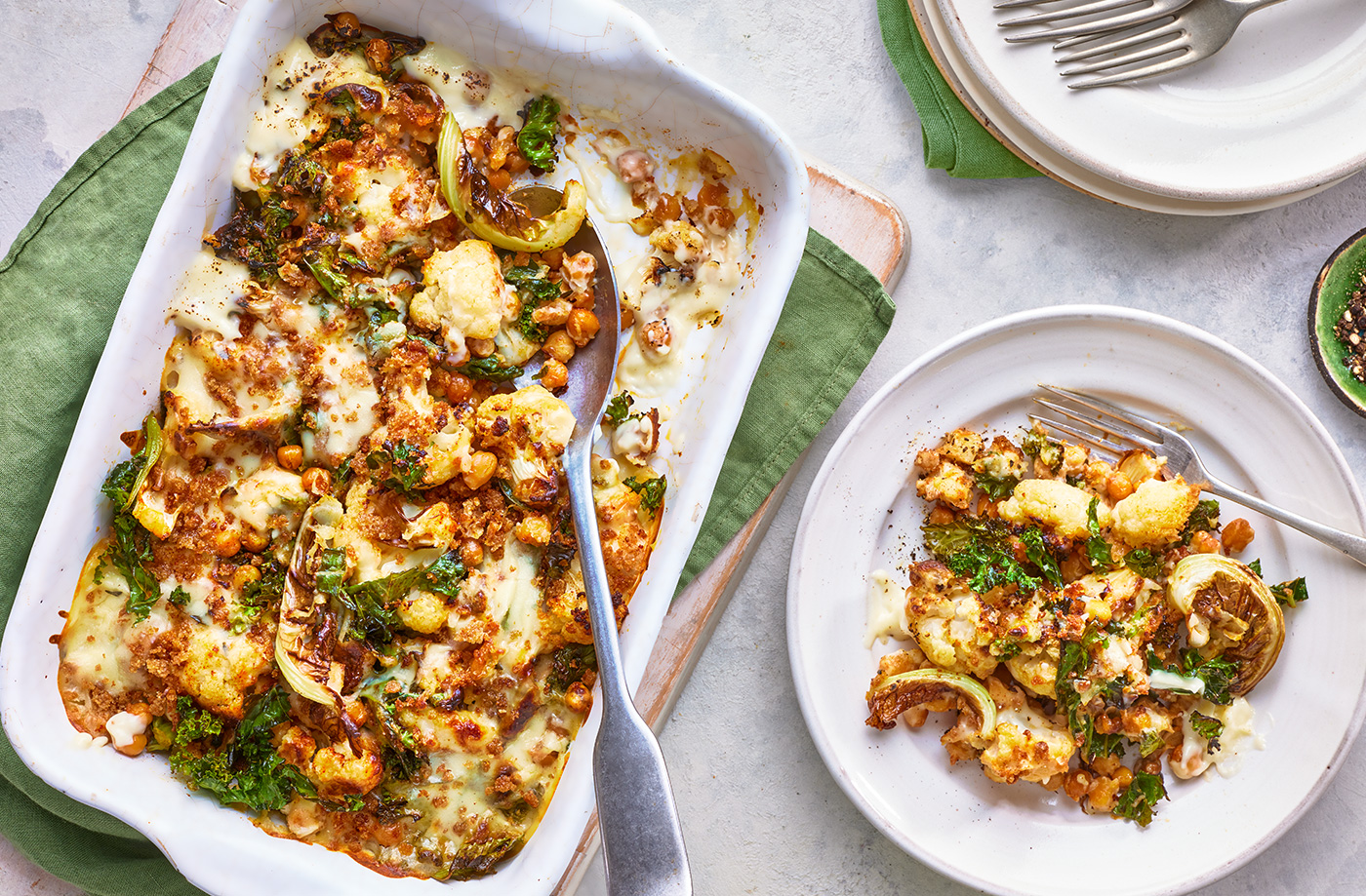 Cauliflower, kale and chickpea cheese recipe