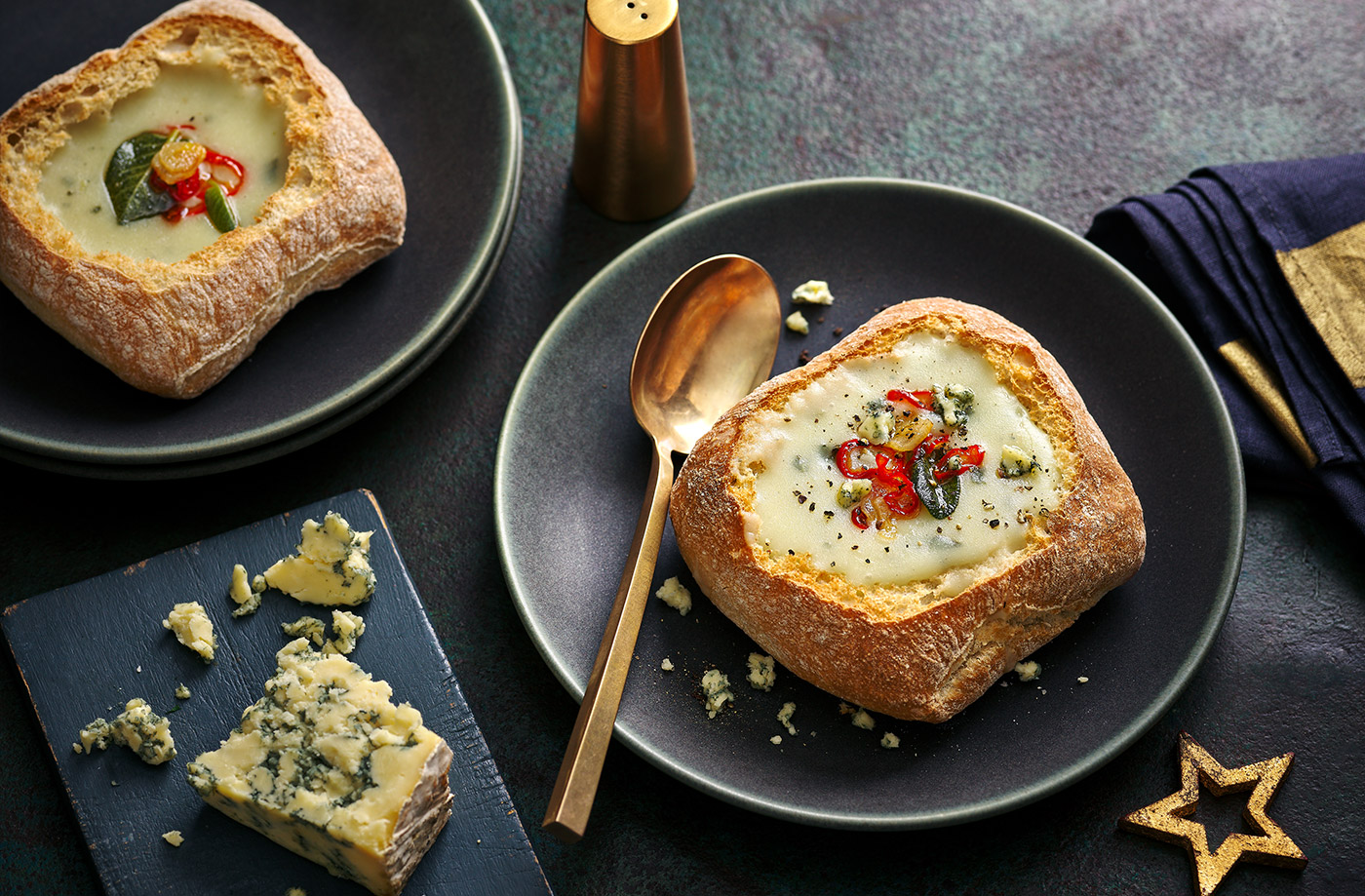 Cheese, potato and onion soup with crispy sage recipe