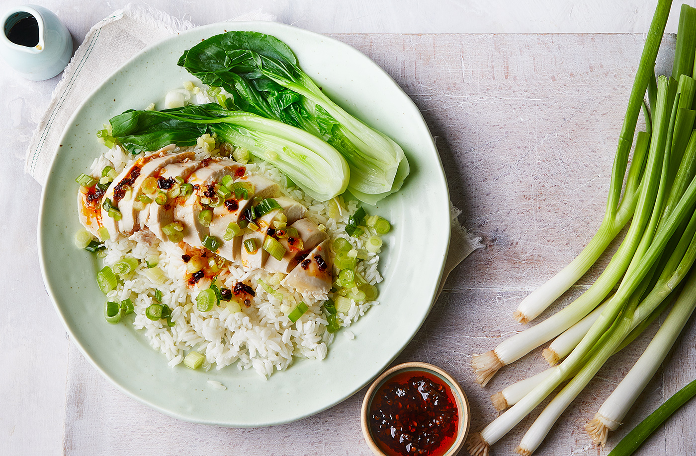 Cantonese-style chicken with spring onion and ginger sauce recipe