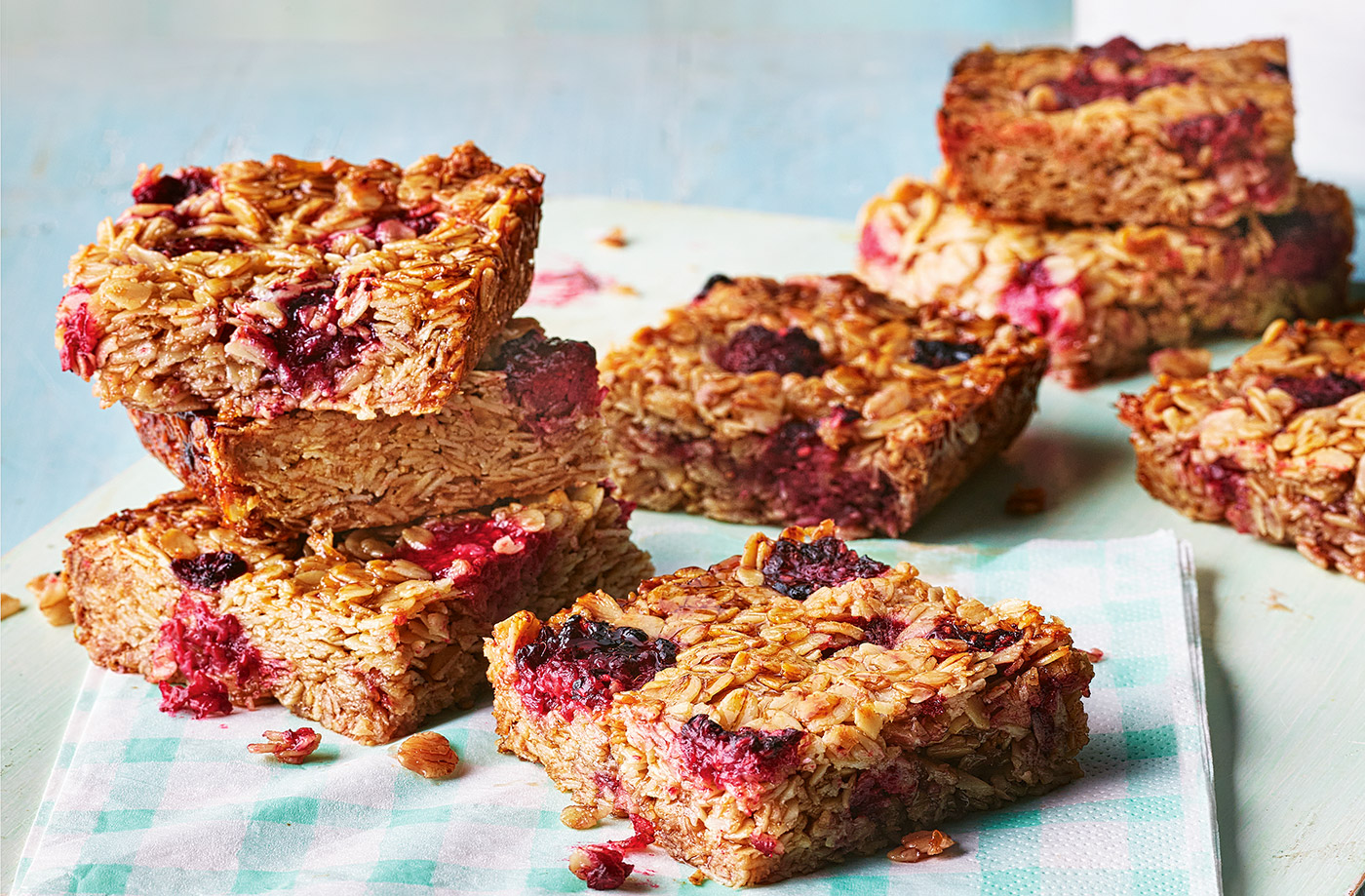 Olive oil caramel and raspberry flapjacks recipe