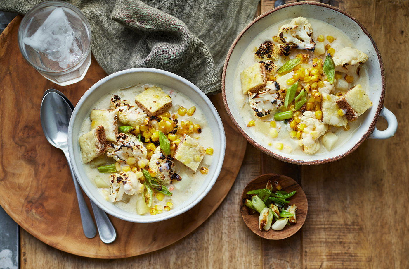 Charred cauliflower and corn chowder recipe