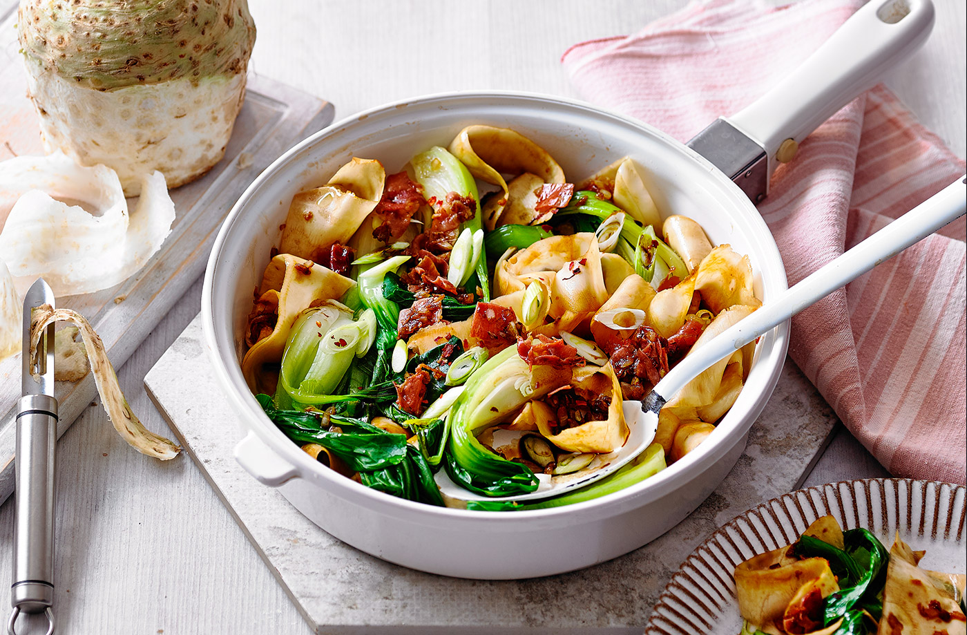 Celeriac 'noodles' with XO chilli sauce recipe