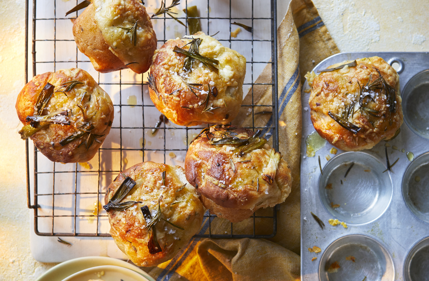 Cheese and spring onion focaccia muffins recipe