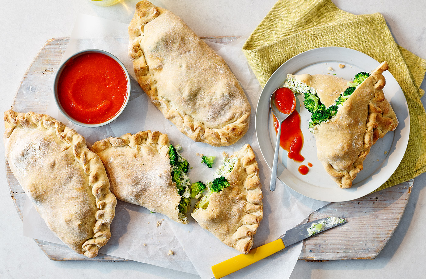 Cheesy broccoli calzone recipe