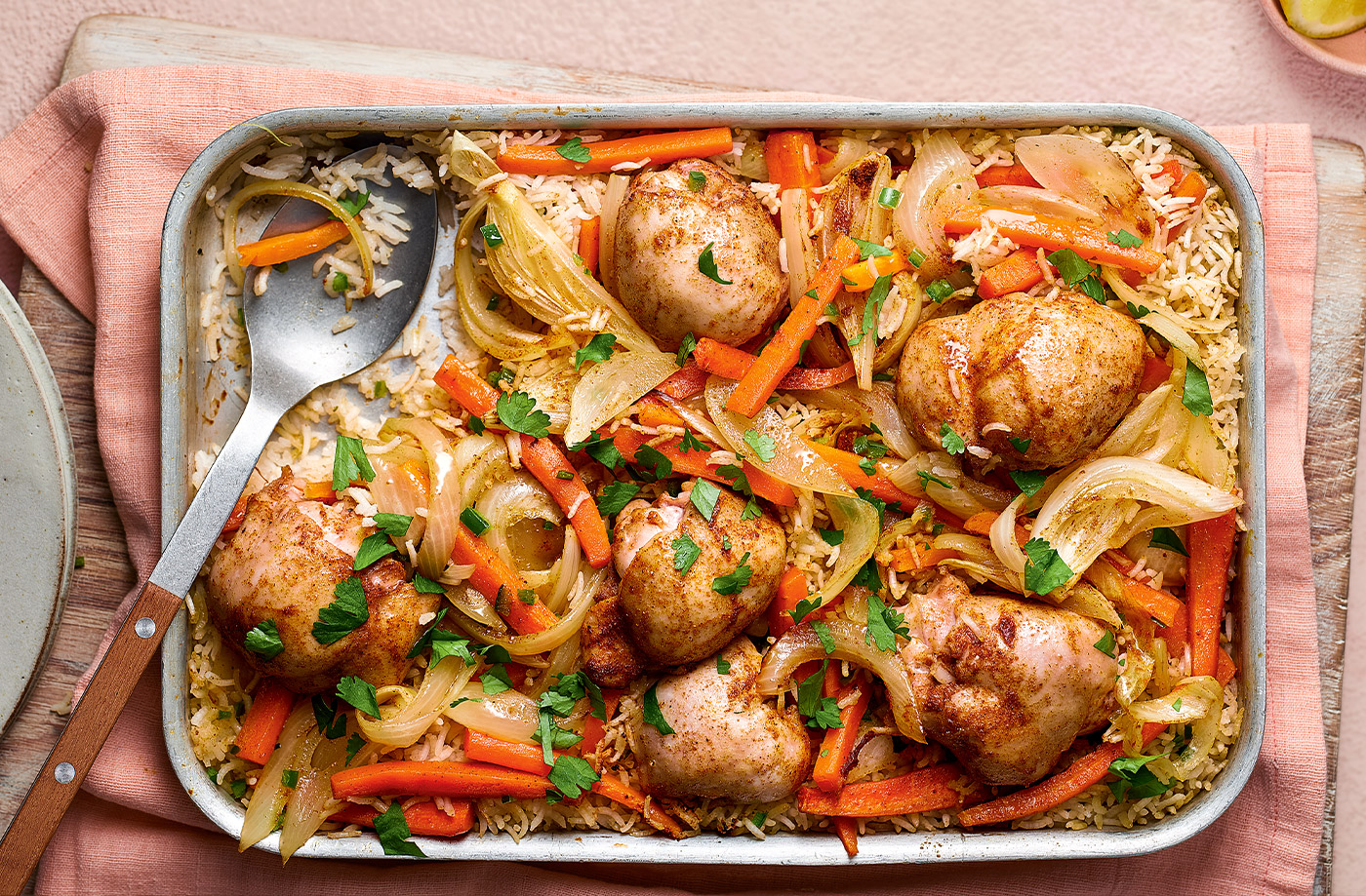 Chicken biryani traybake recipe