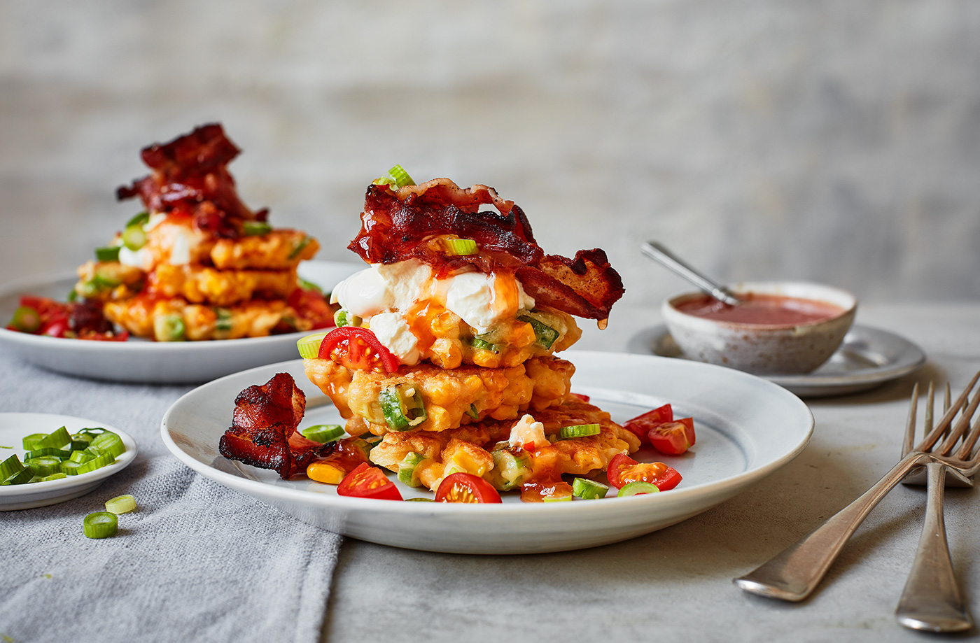 Sweetcorn fritters with crispy bacon recipe