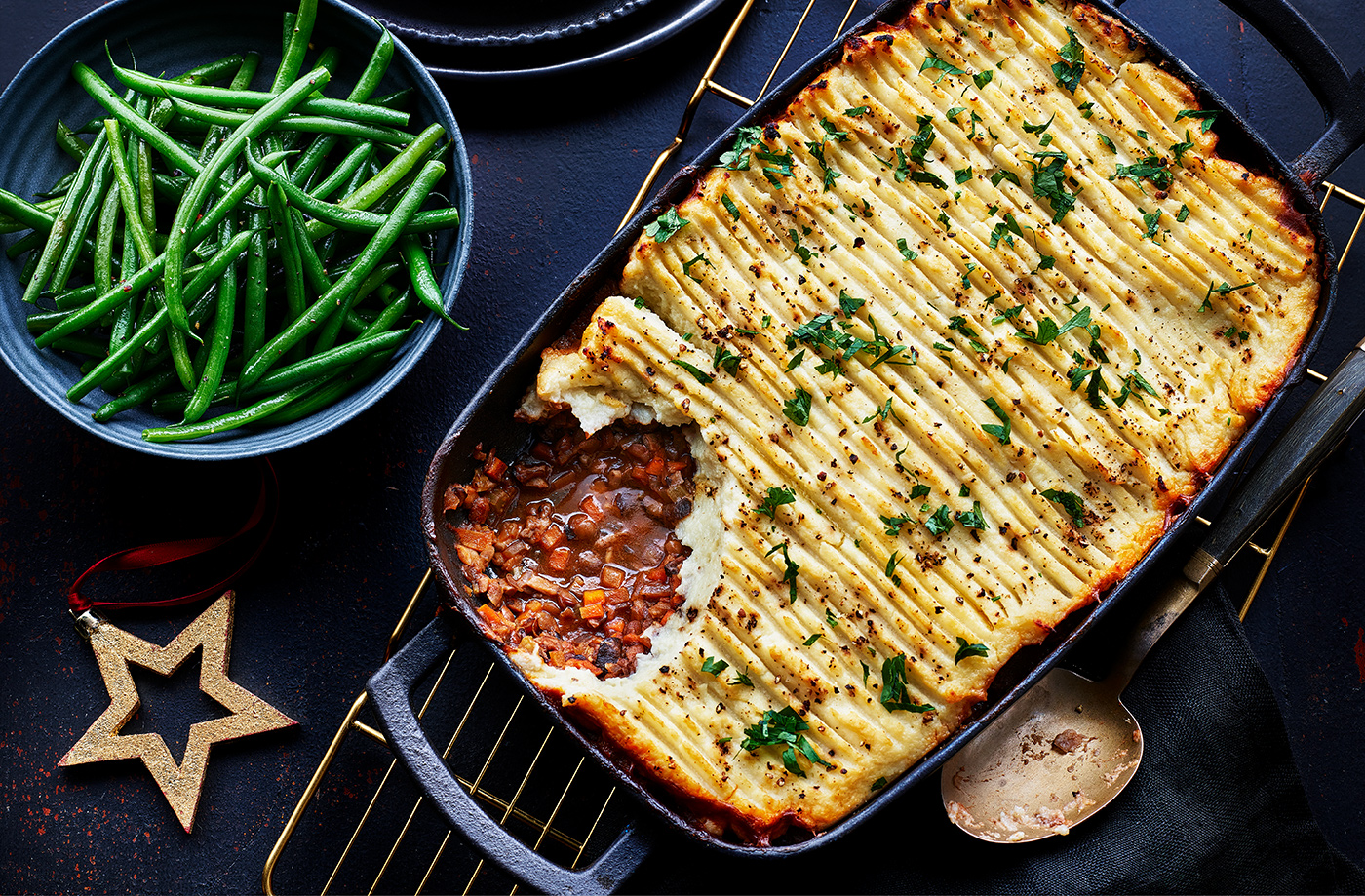 Shiitake and lentil cottage pie with cauliflower mash recipe
