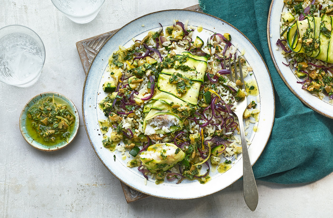 Courgette and fish pilaf recipe
