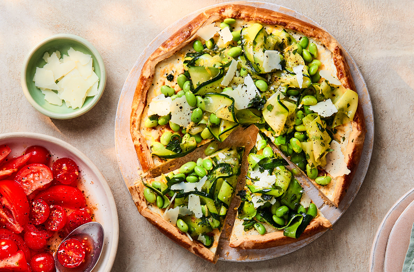 Courgette, soya bean and ricotta galette recipe
