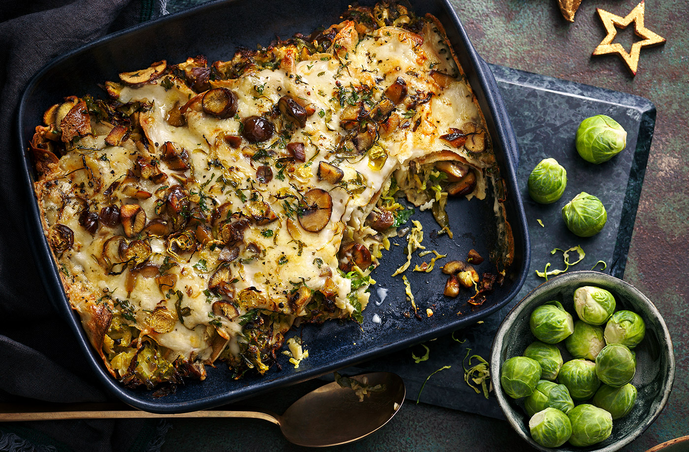 Crispy sprout and chestnut baked crêpes recipe
