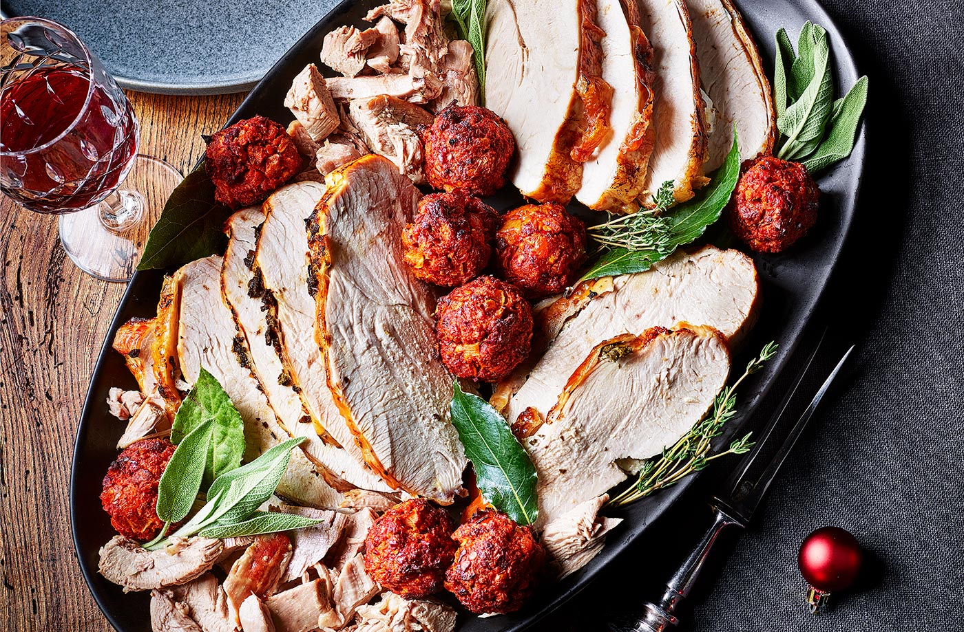 Garlic and herb turkey crown with confit legs recipe