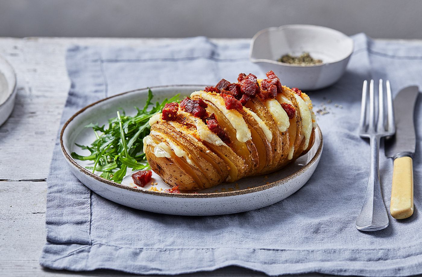 Giant cheesy hasselback potatoes recipe