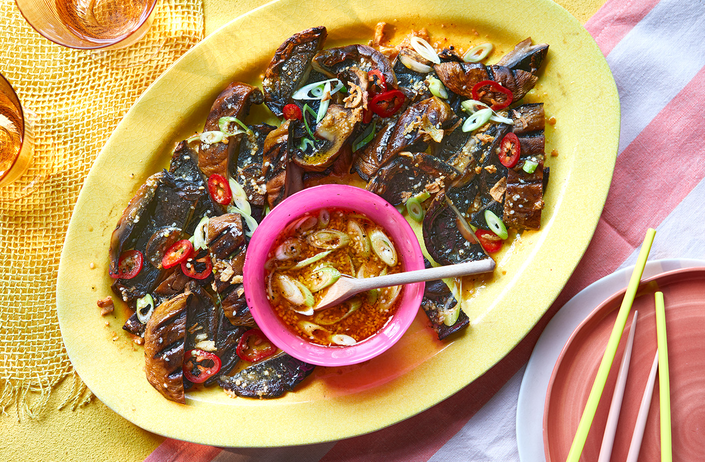 Grilled mushroom with ssamjang dressing recipe