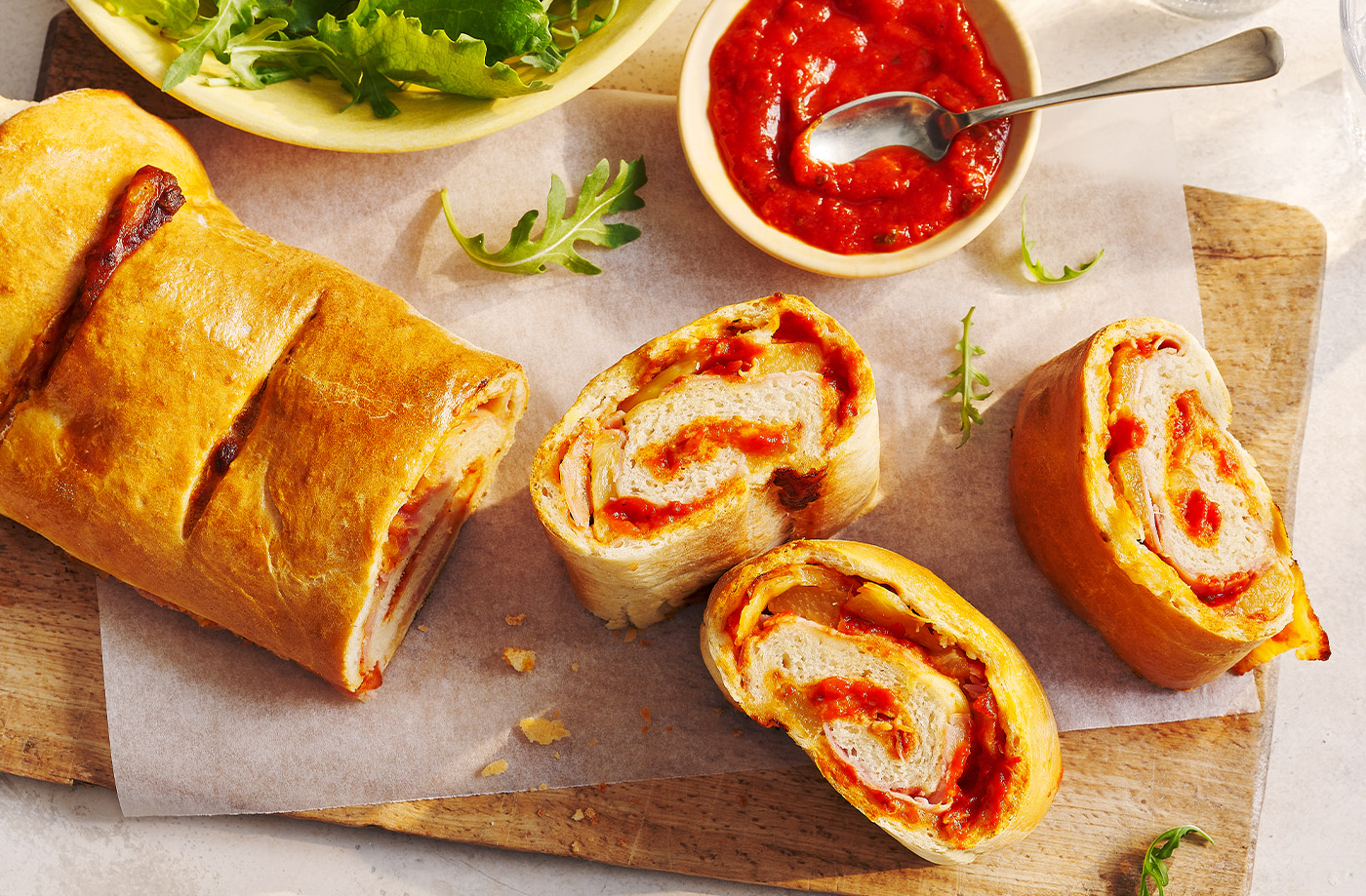 Ham and pineapple pizza roll recipe