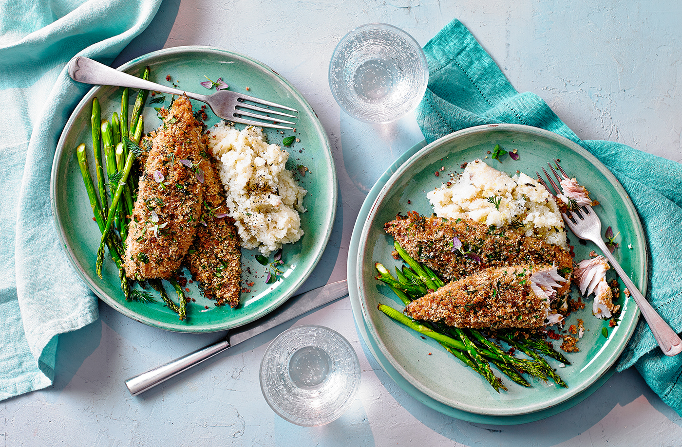 Herb-crusted mackerel with lemon-cauliflower mash recipe