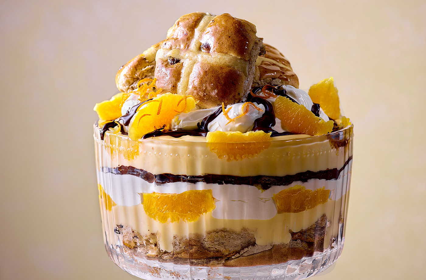 Chocolate orange hot cross bun trifle recipe