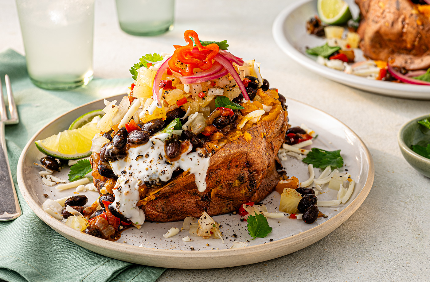 Demi Singh's sweet potatoes with coconut black beans recipe