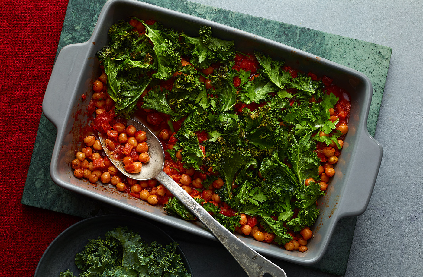 Kale, chorizo and chickpea bake recipe