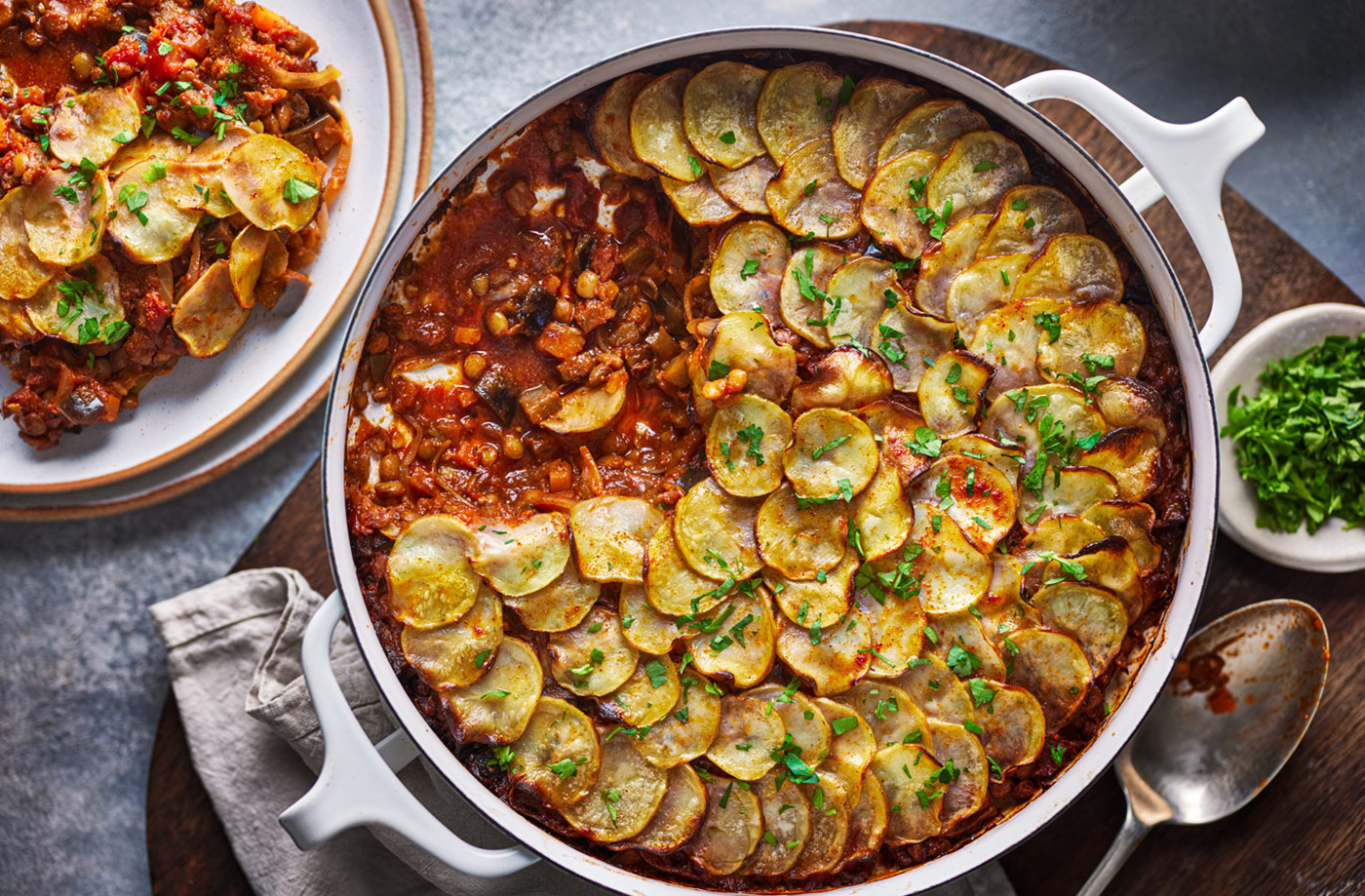 Aubergine and lentil hotpot recipe
