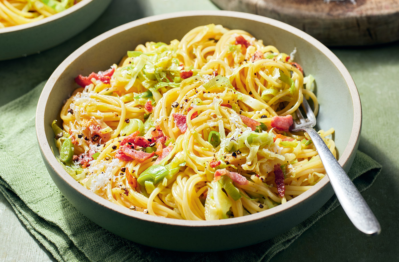 Leek and bacon carbonara recipe