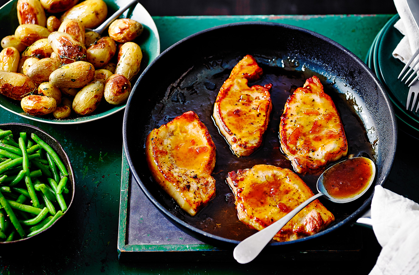 Marmalade pork with thyme-roasted baby potatoes  recipe