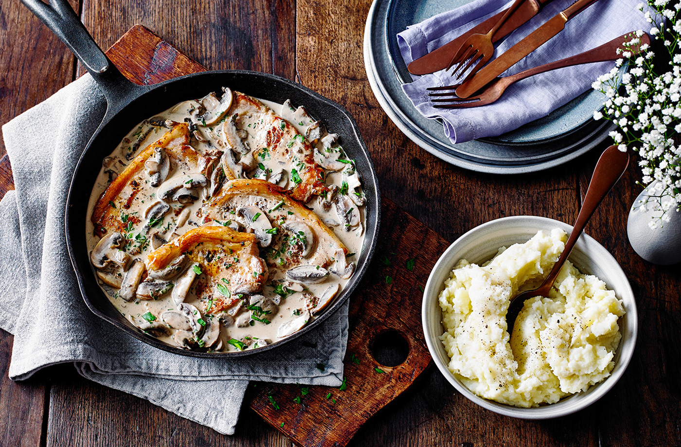 Mushroom and creamy mustard pork steaks recipe