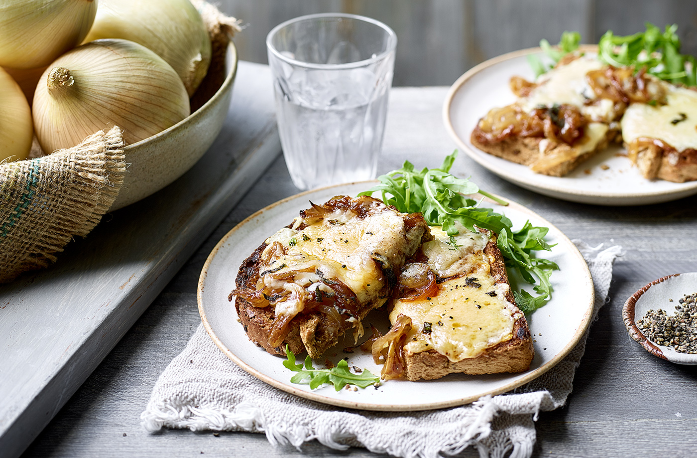 Sweet balsamic onions with melted Cheddar and herbs on toast recipe