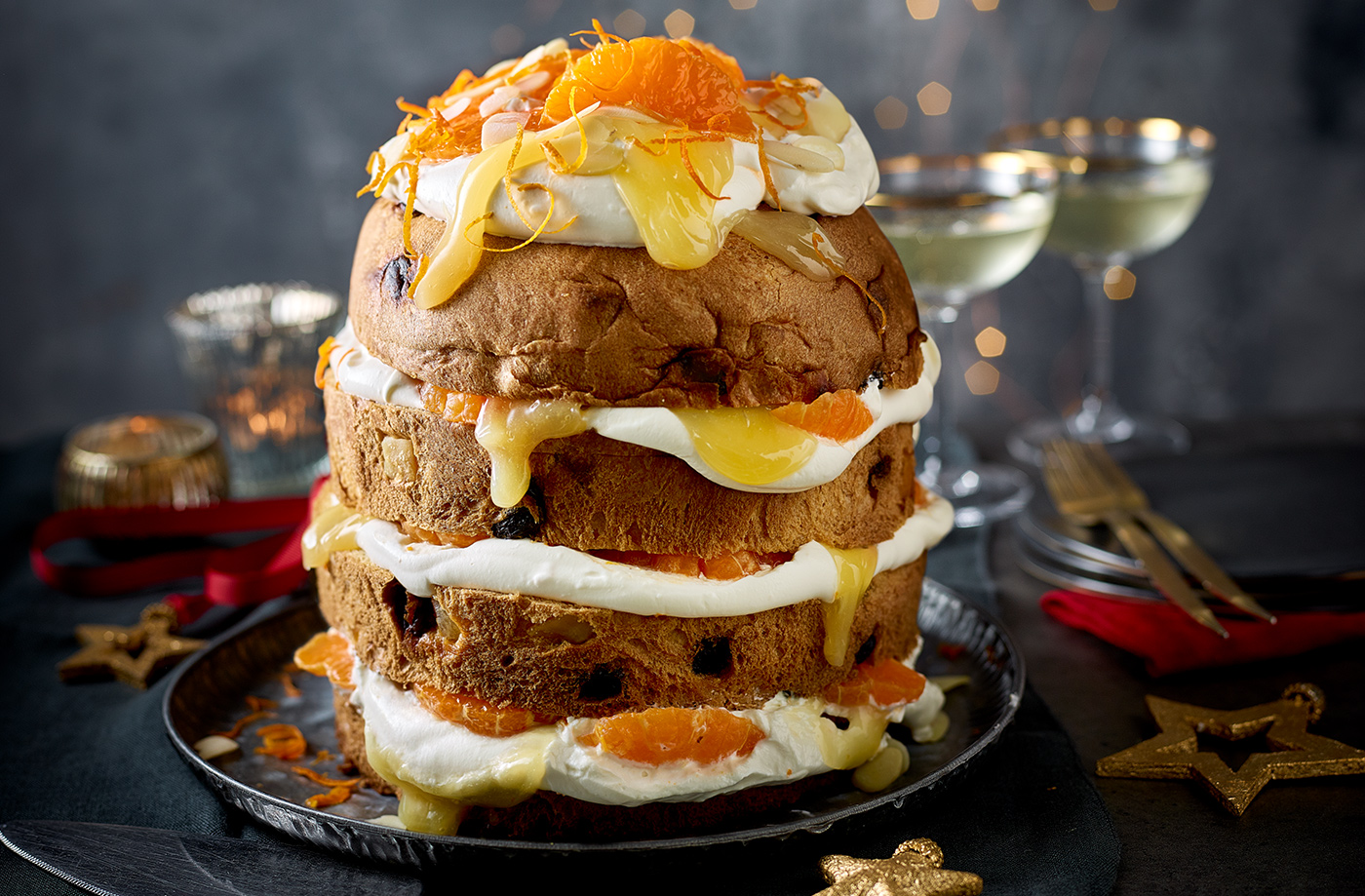 Clementine and almond panettone stack recipe