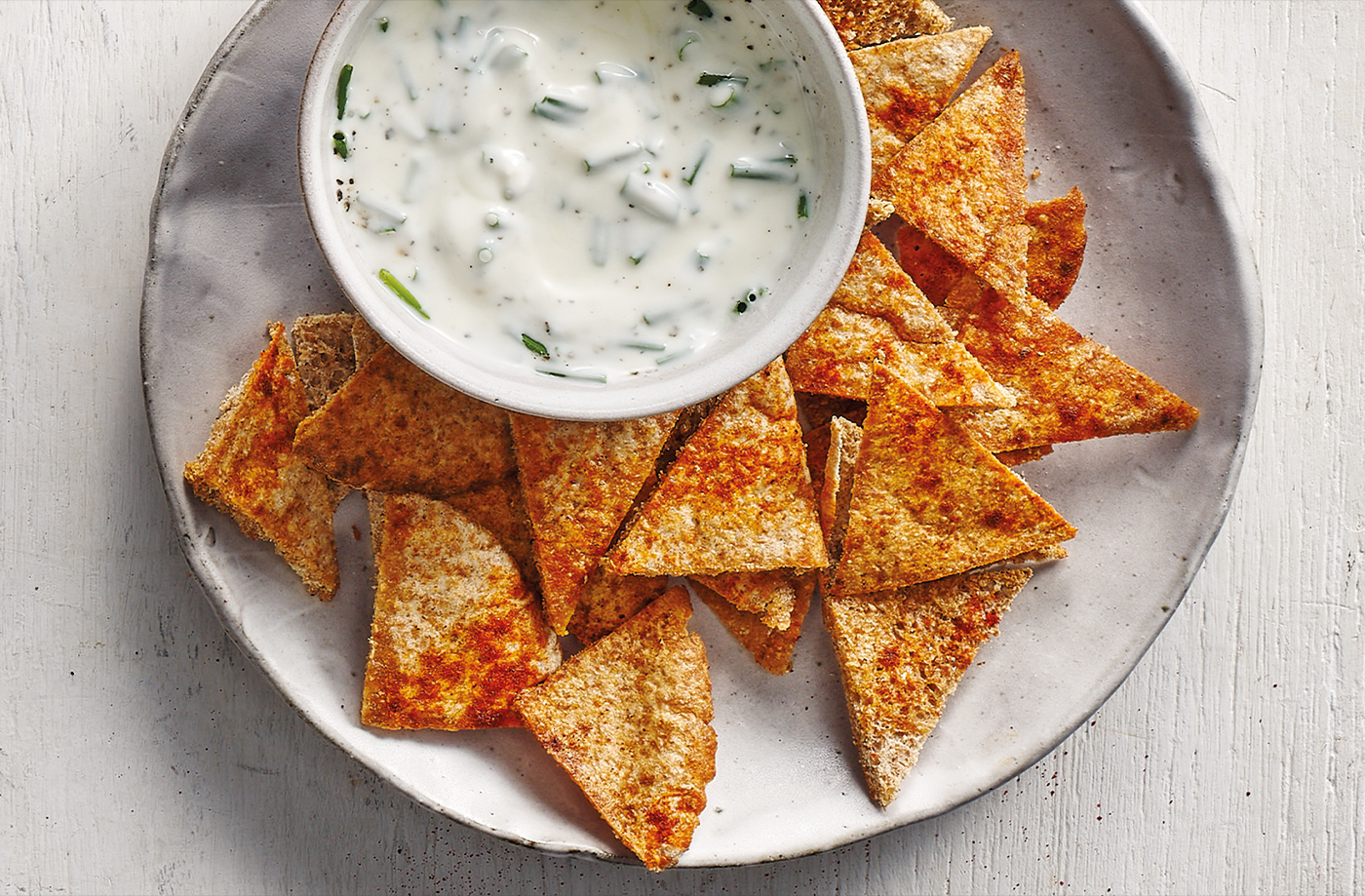 Pitta chips with chive dip recipe