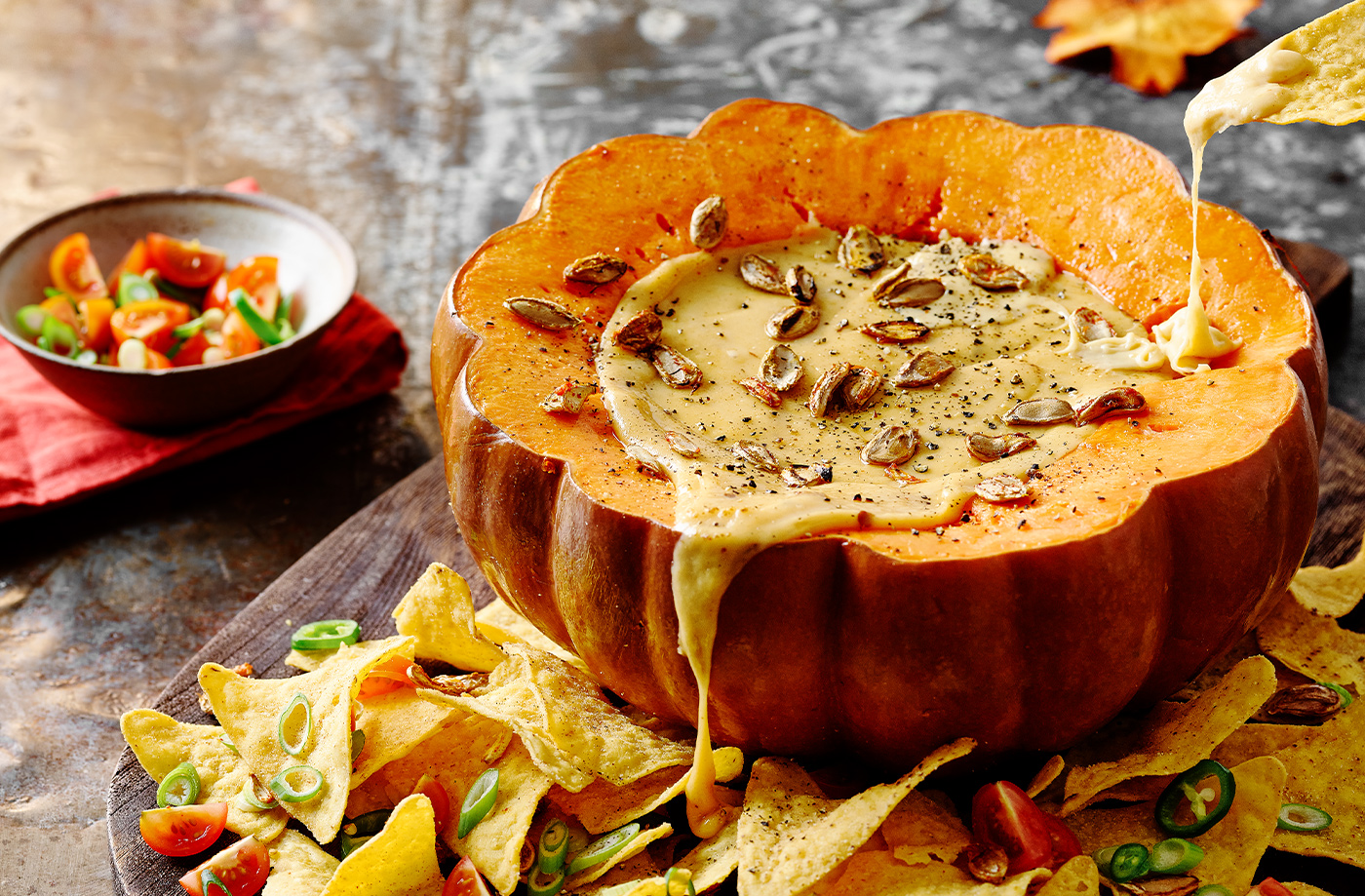 Pumpkin fondue nachos recipe