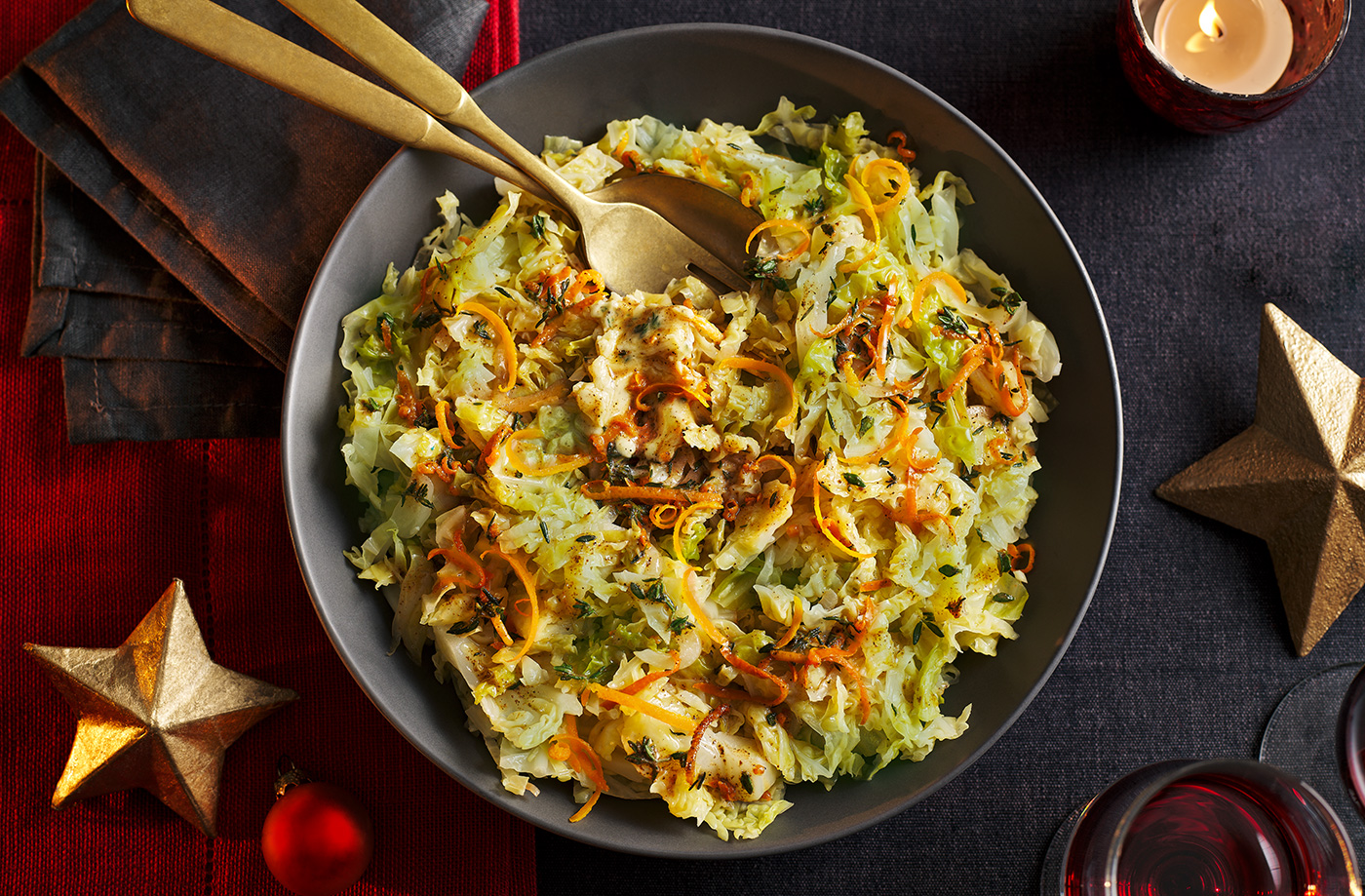 Shredded Savoy cabbage with vegan orange butter recipe