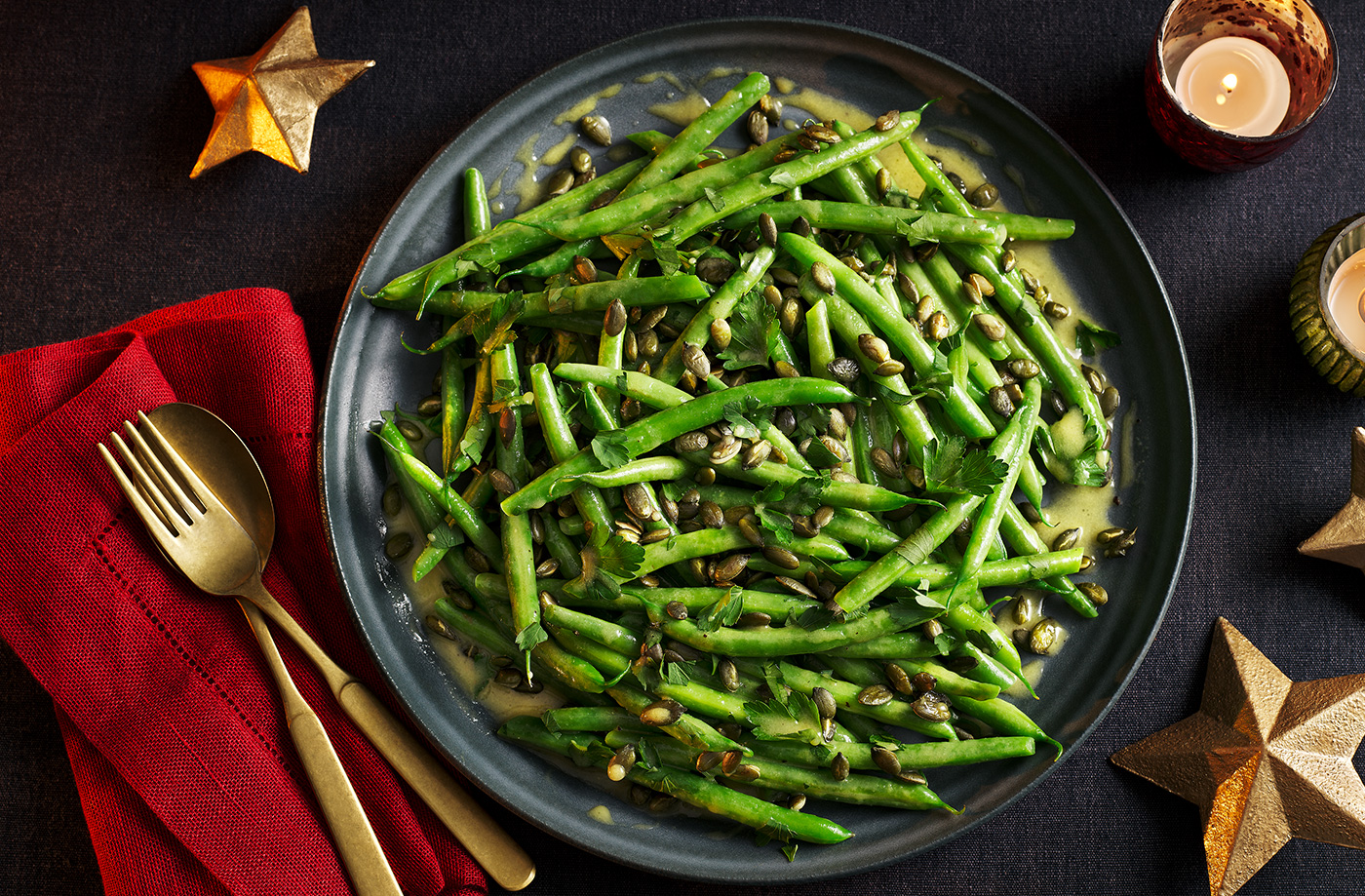 Green beans with toasted pumpkin seeds recipe