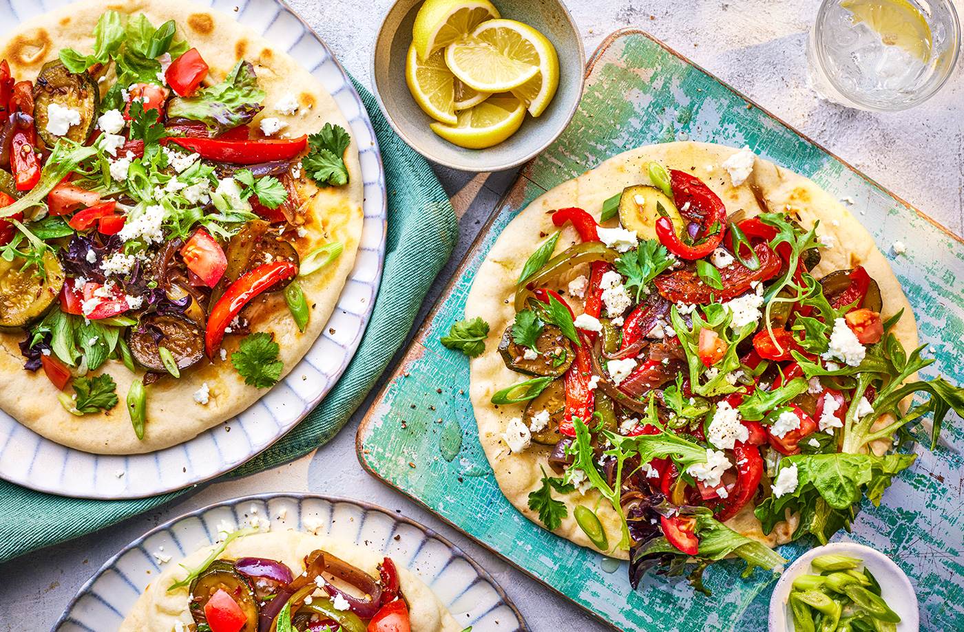 Red pepper, courgette and red onion flatbreads recipe