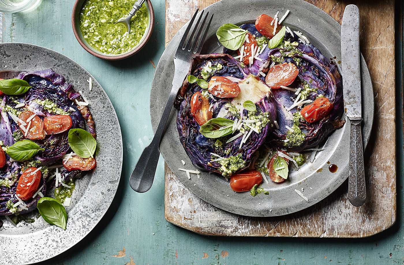Red cabbage 'steaks' with pesto recipe