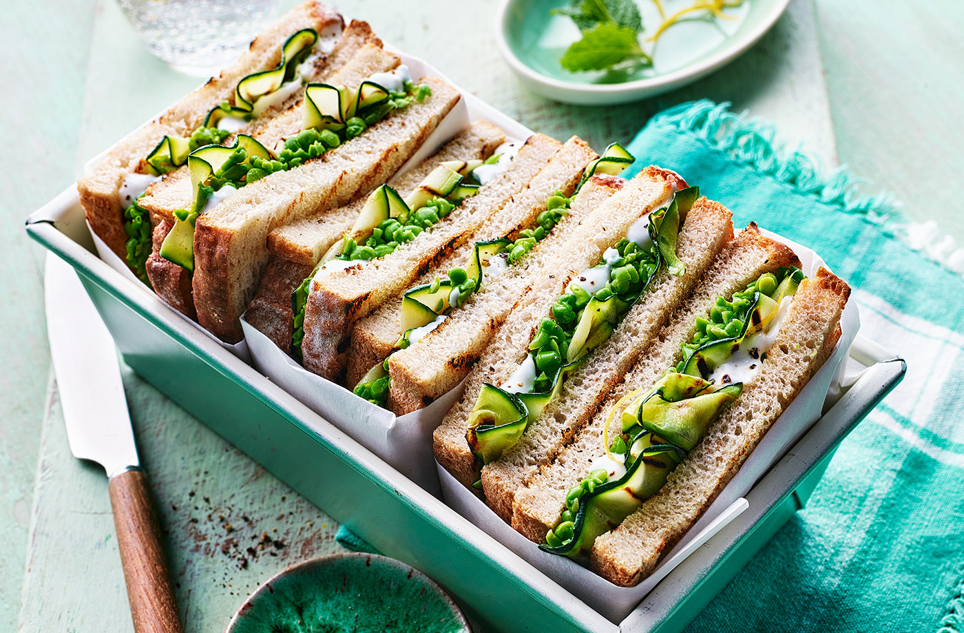 Ricotta, grilled courgette and pea sandwich recipe