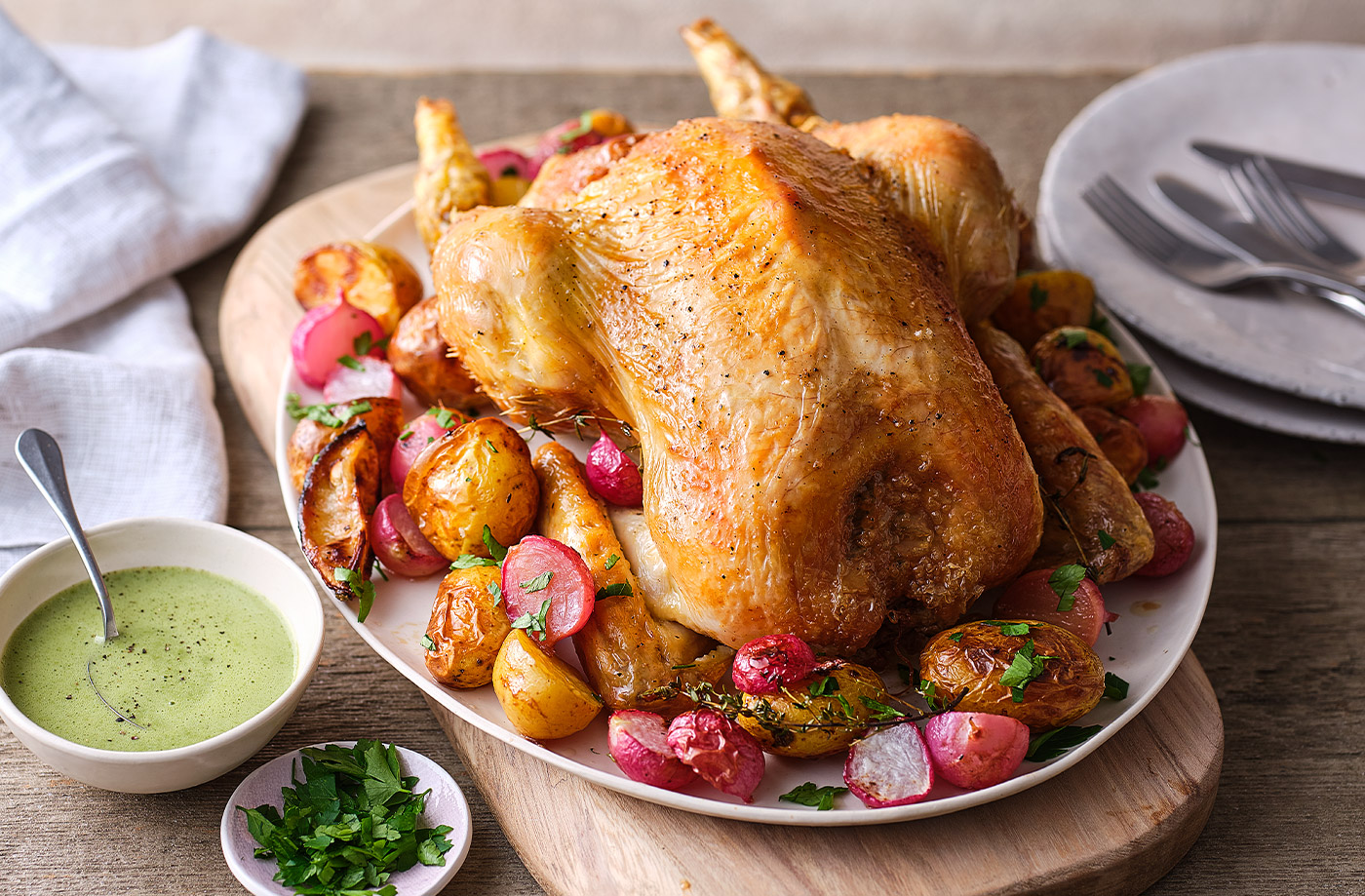 Roast chicken with green hollandaise recipe