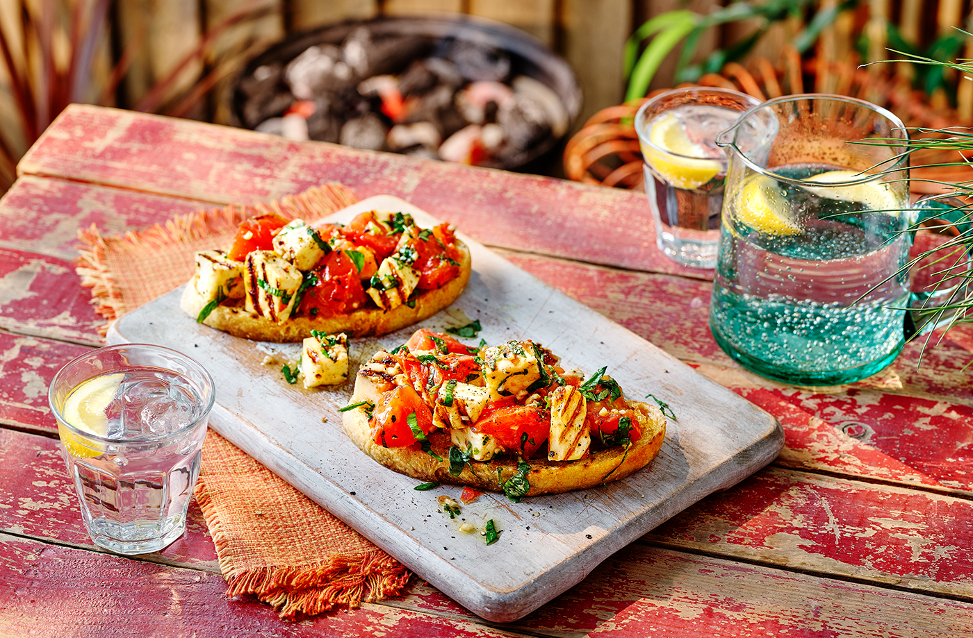 Roast tomato and halloumi bruschetta recipe