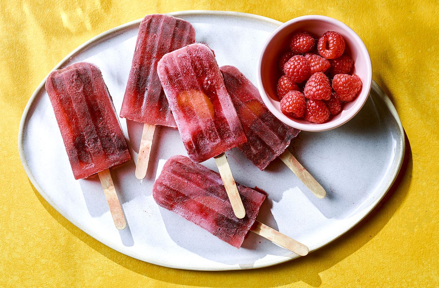 Roasted plum and raspberry lollies recipe