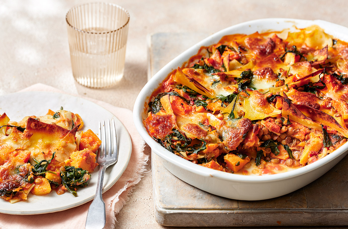Roasted sweet potato and spinach 'broken lasagne' recipe